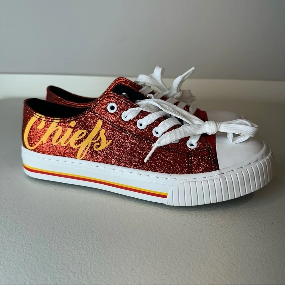 NEW Foco Kansas City Chiefs NFL Football Red Glitter Lace Up Sneakers Size 9